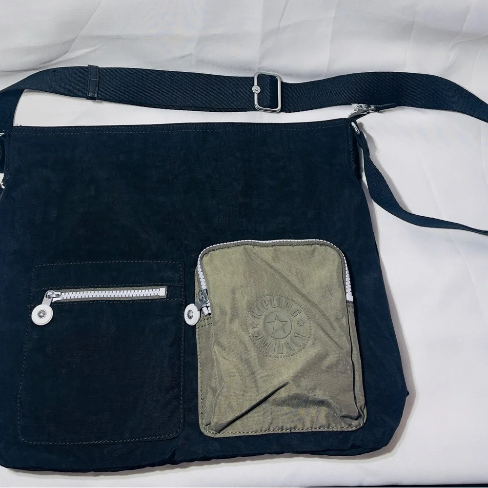 Kipling Black and Tan Messenger Bag with Multiple Compartments